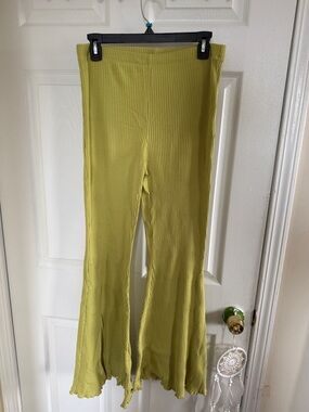 Aerie Ribbed High-Waist Knit Pants in Lime Green